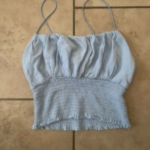 light blue crop top
